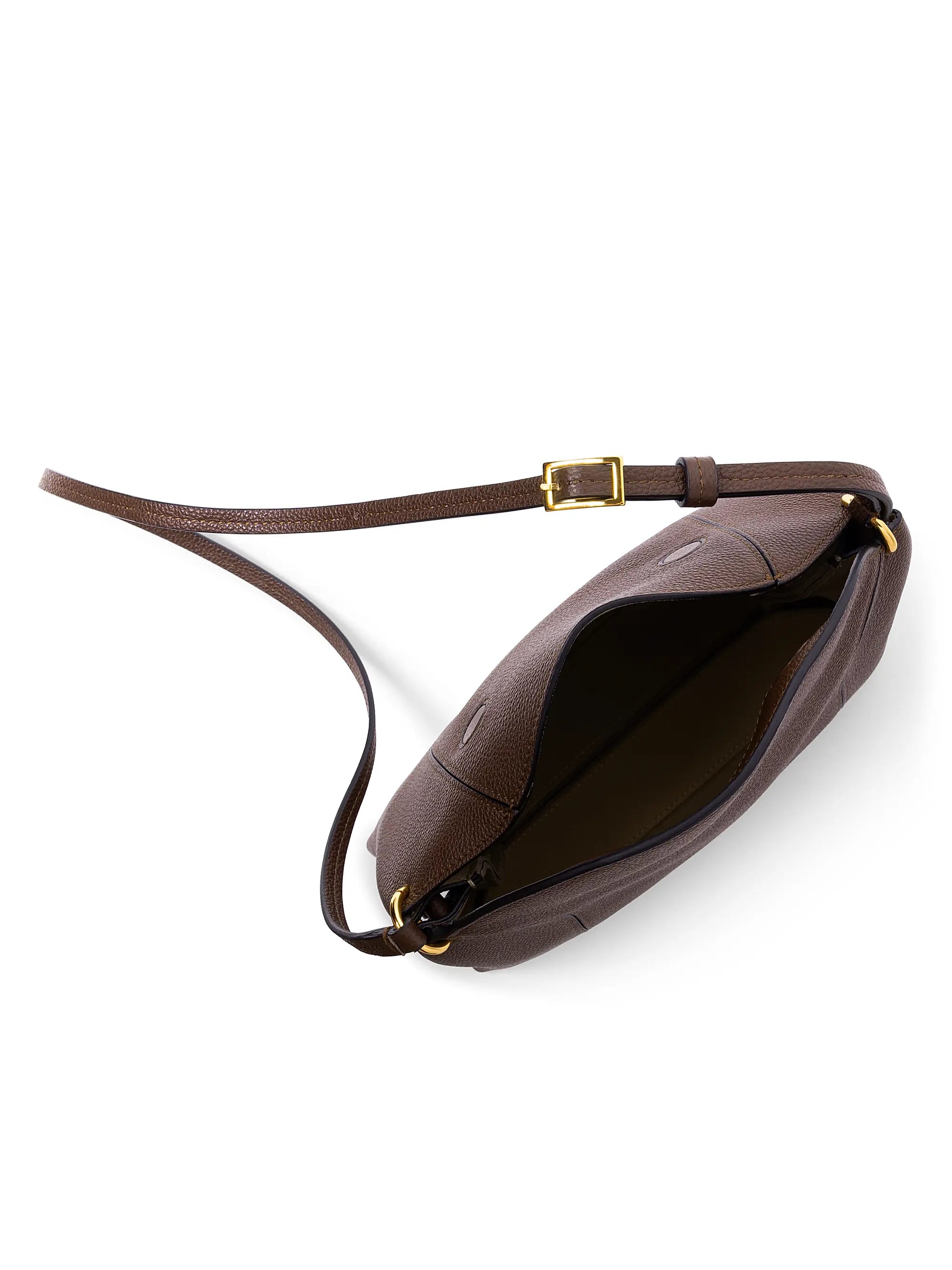 Brown Pebble Leather Magnetic Flap Crossbody Bag