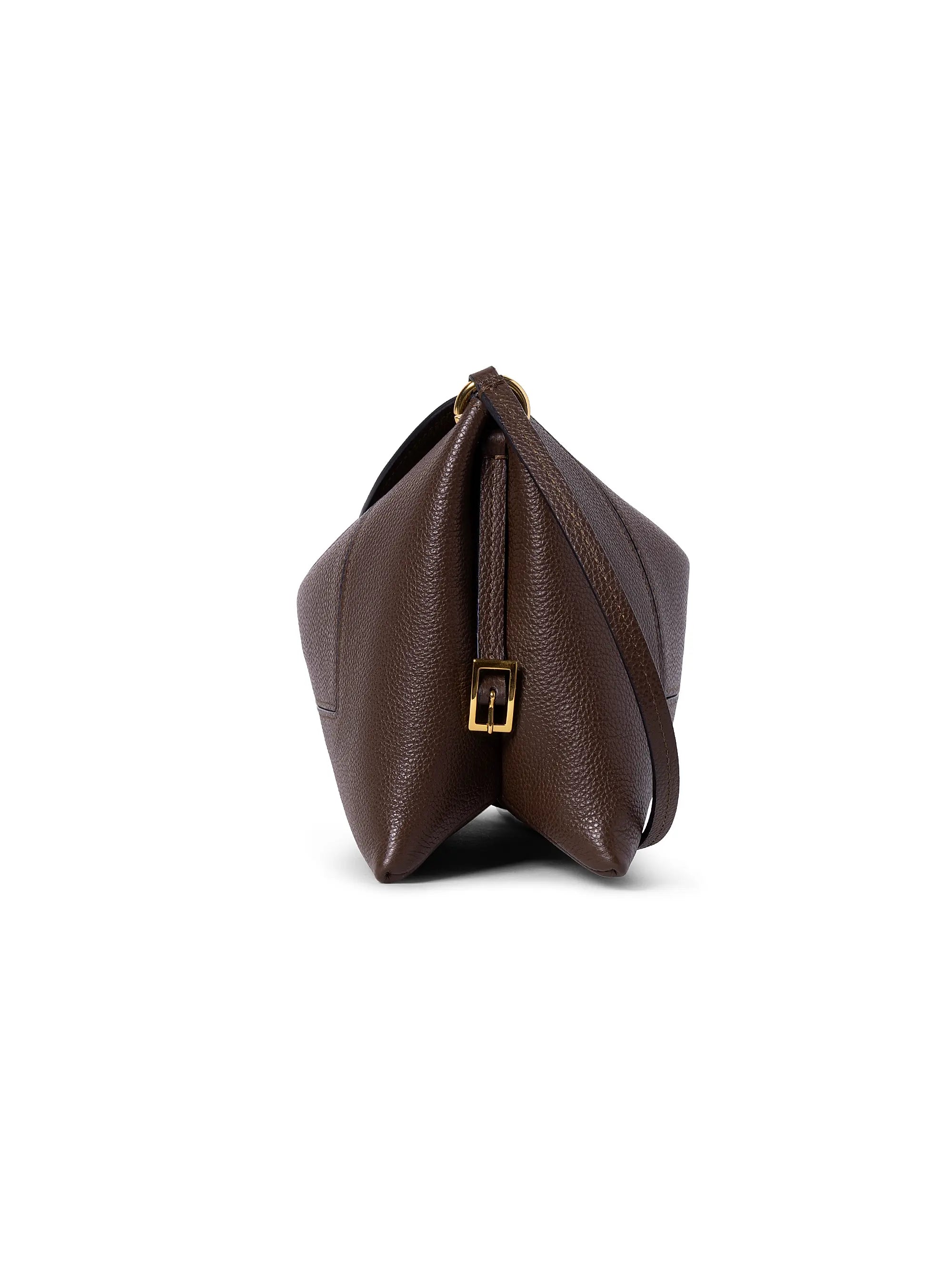 Brown Pebble Leather Magnetic Flap Crossbody Bag