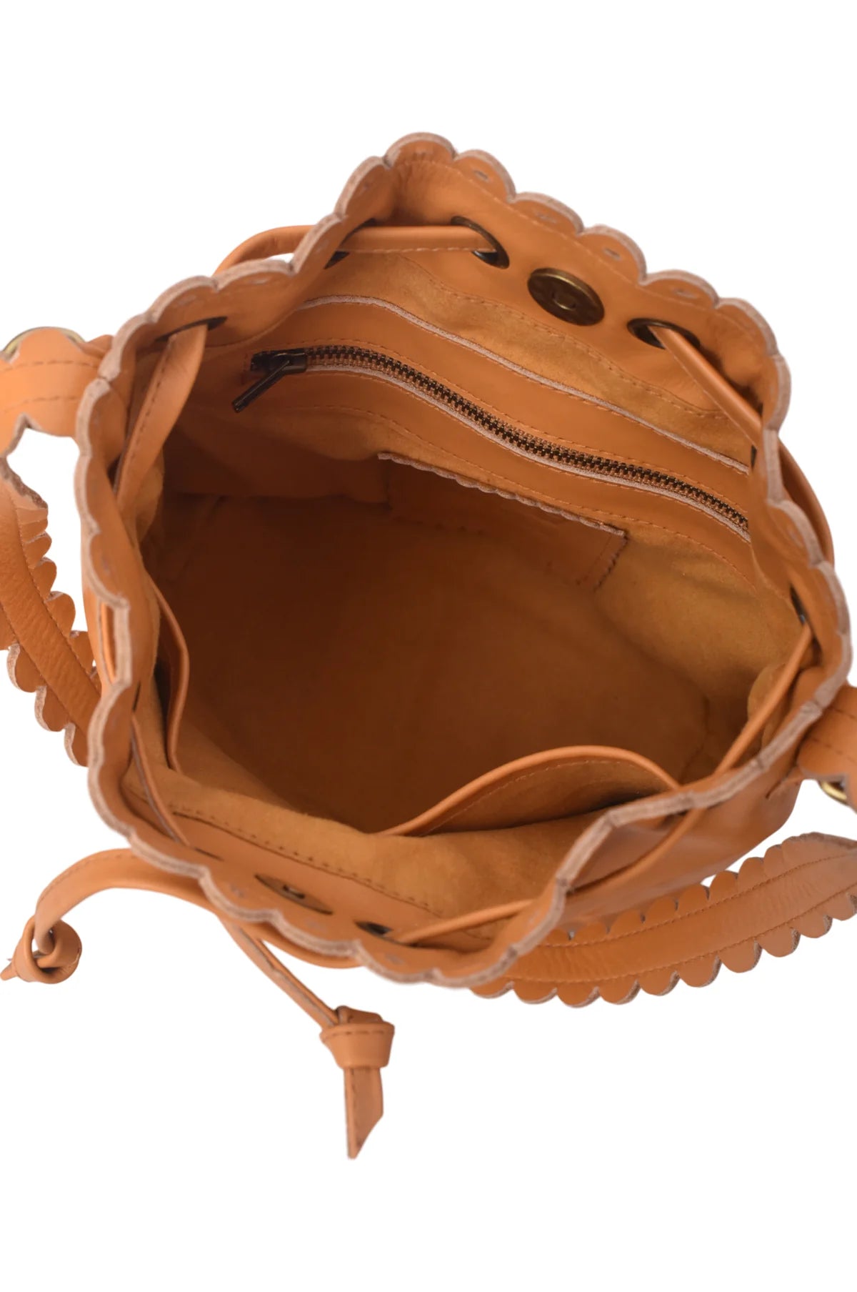 Edge Drawstring Leather Mini Bucket Bag with Dual Adjustable Straps