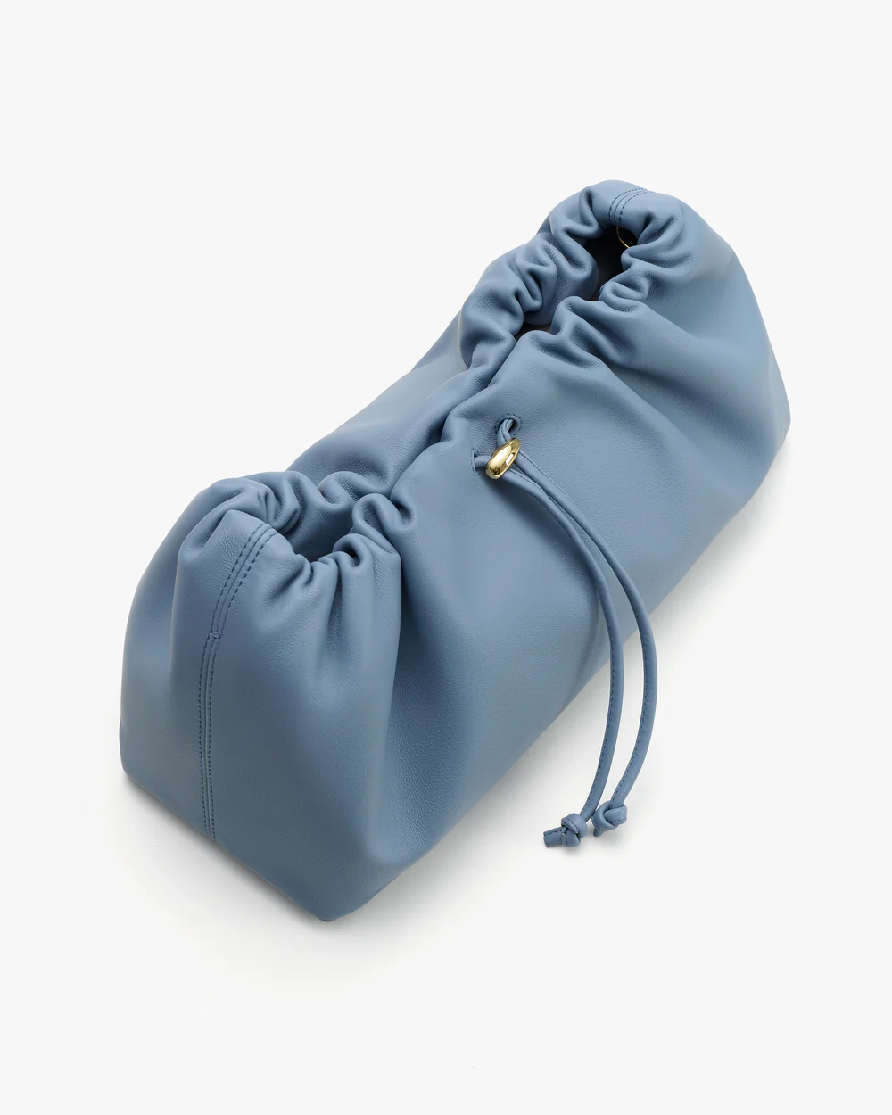 Soft Light Blue Leather Drawstring Ruched Underarm Shoulder Bag