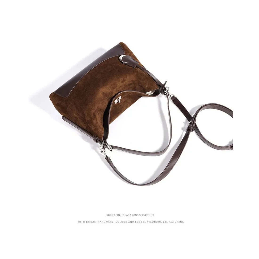 Suede Leather Patchwork Adjustable Strap Croissant Hobo Shoulder Tote Bag
