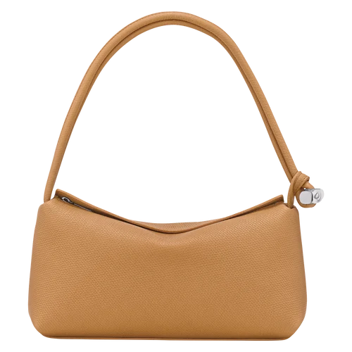 Tan Cowhide Leather Silver Knot Hardware Zipper Mini Underarm Baguette Bag