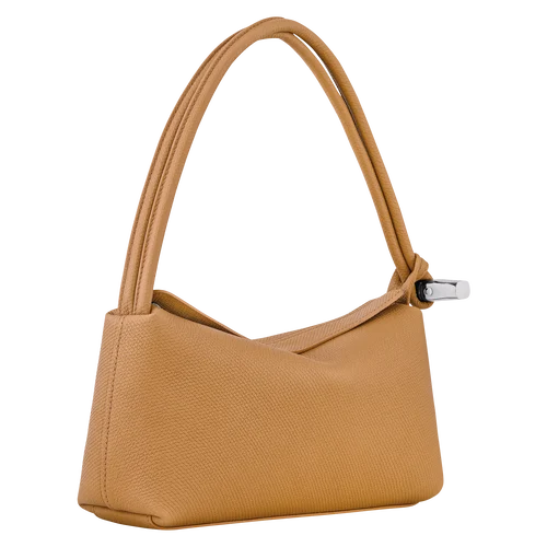 Tan Cowhide Leather Silver Knot Hardware Zipper Mini Underarm Baguette Bag