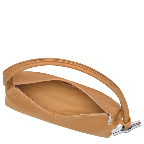 Tan Cowhide Leather Silver Knot Hardware Zipper Mini Underarm Baguette Bag