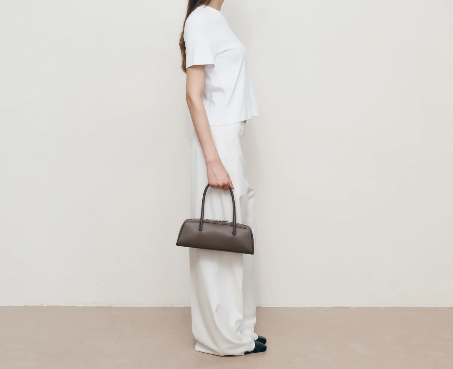 Smooth Leather Rolled Thin Handle Double Zip Mini Underarm Bag