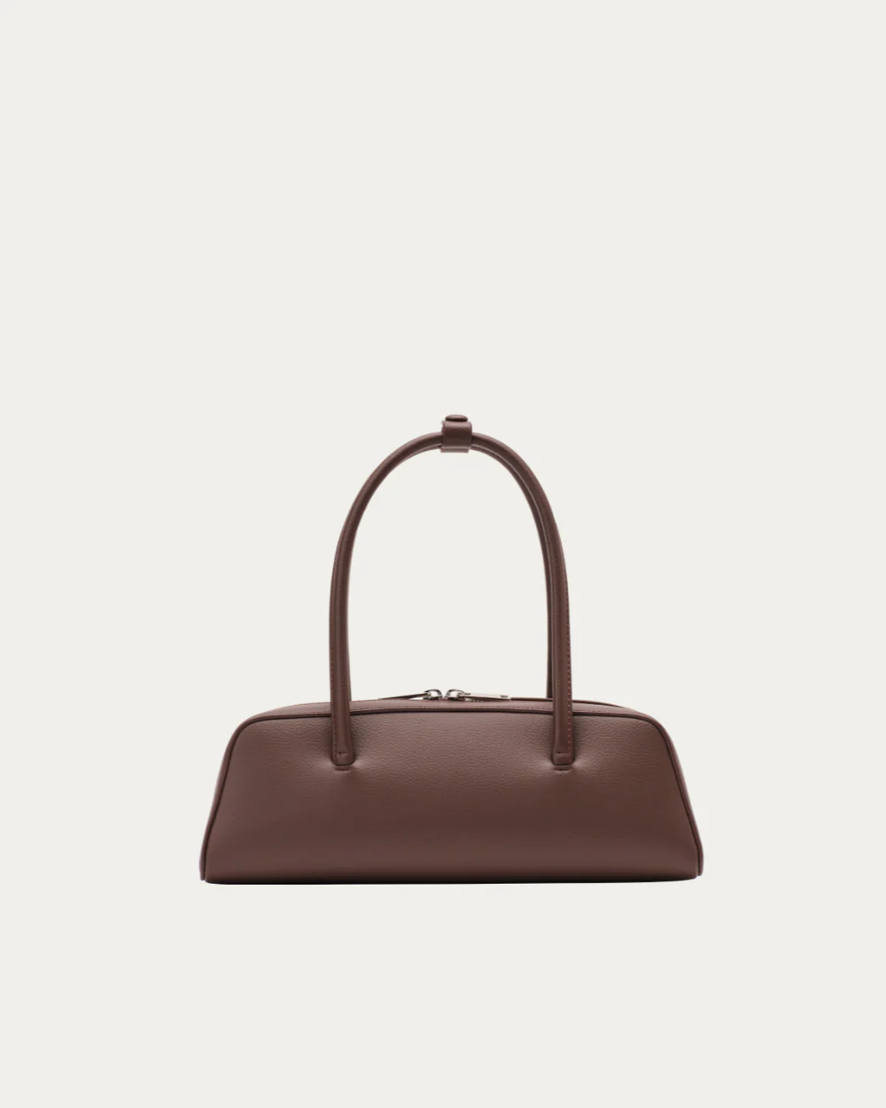 Smooth Leather Rolled Thin Handle Double Zip Mini Underarm Bag
