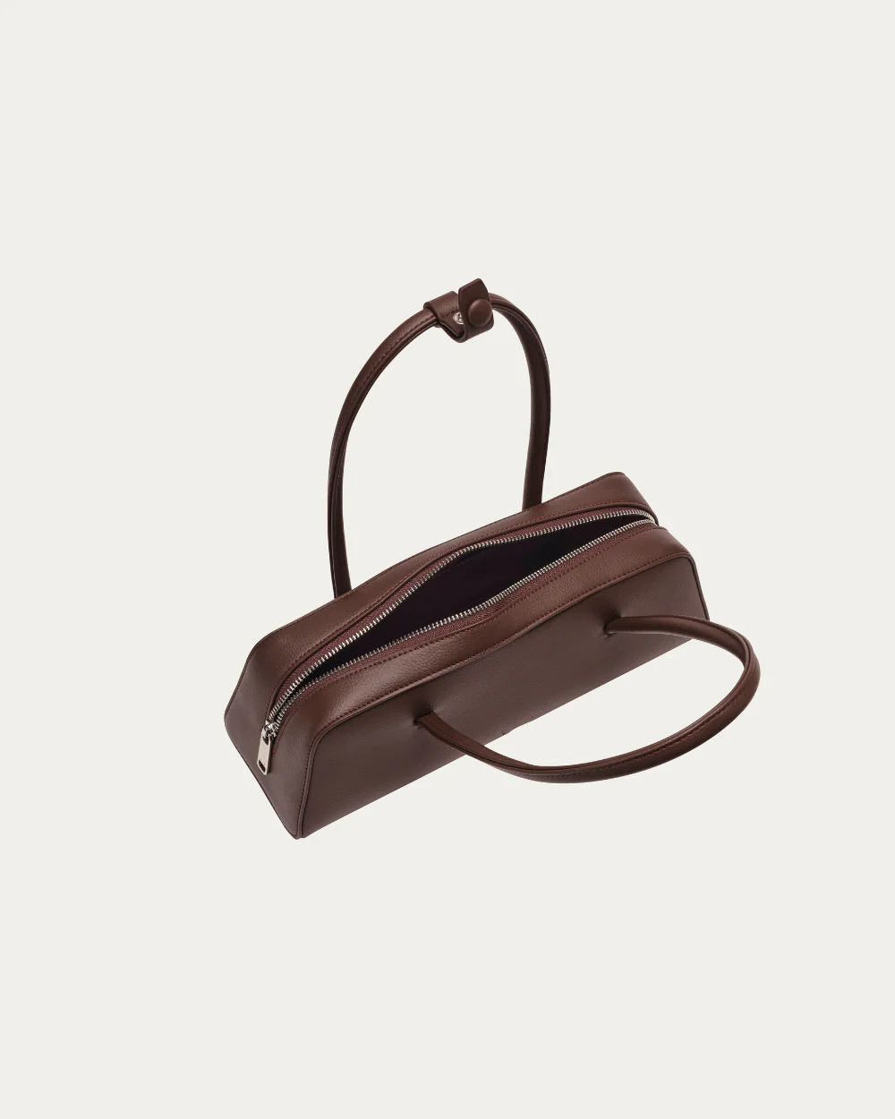 Smooth Leather Rolled Thin Handle Double Zip Mini Underarm Bag