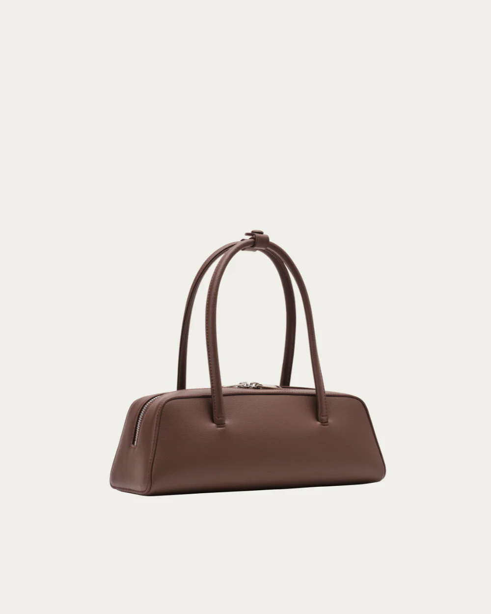 Smooth Leather Rolled Thin Handle Double Zip Mini Underarm Bag