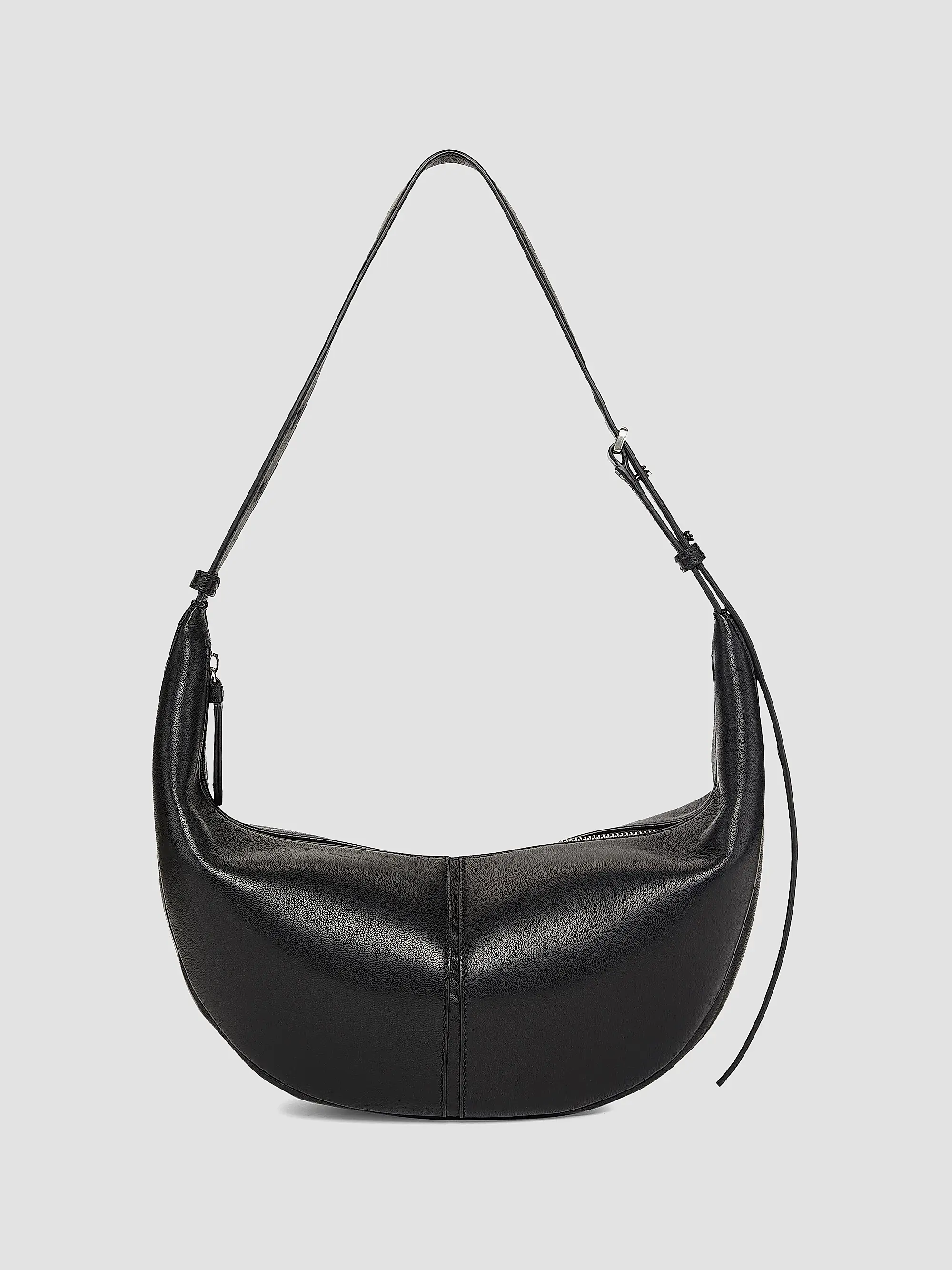 Black Smooth Napa Leather Adjustable Strap Crescent Shoulder Hobo Bag
