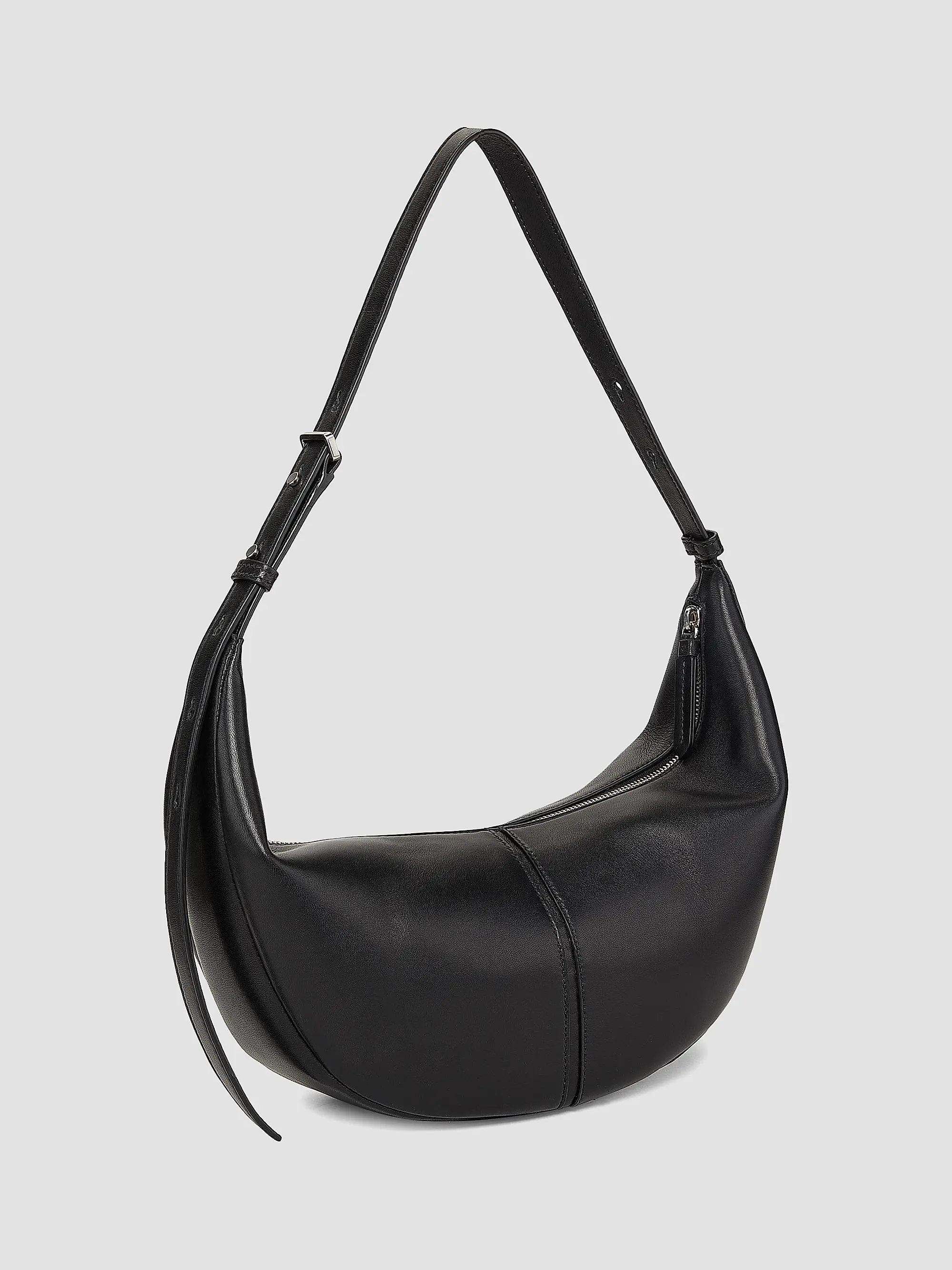 Black Smooth Napa Leather Adjustable Strap Crescent Shoulder Hobo Bag