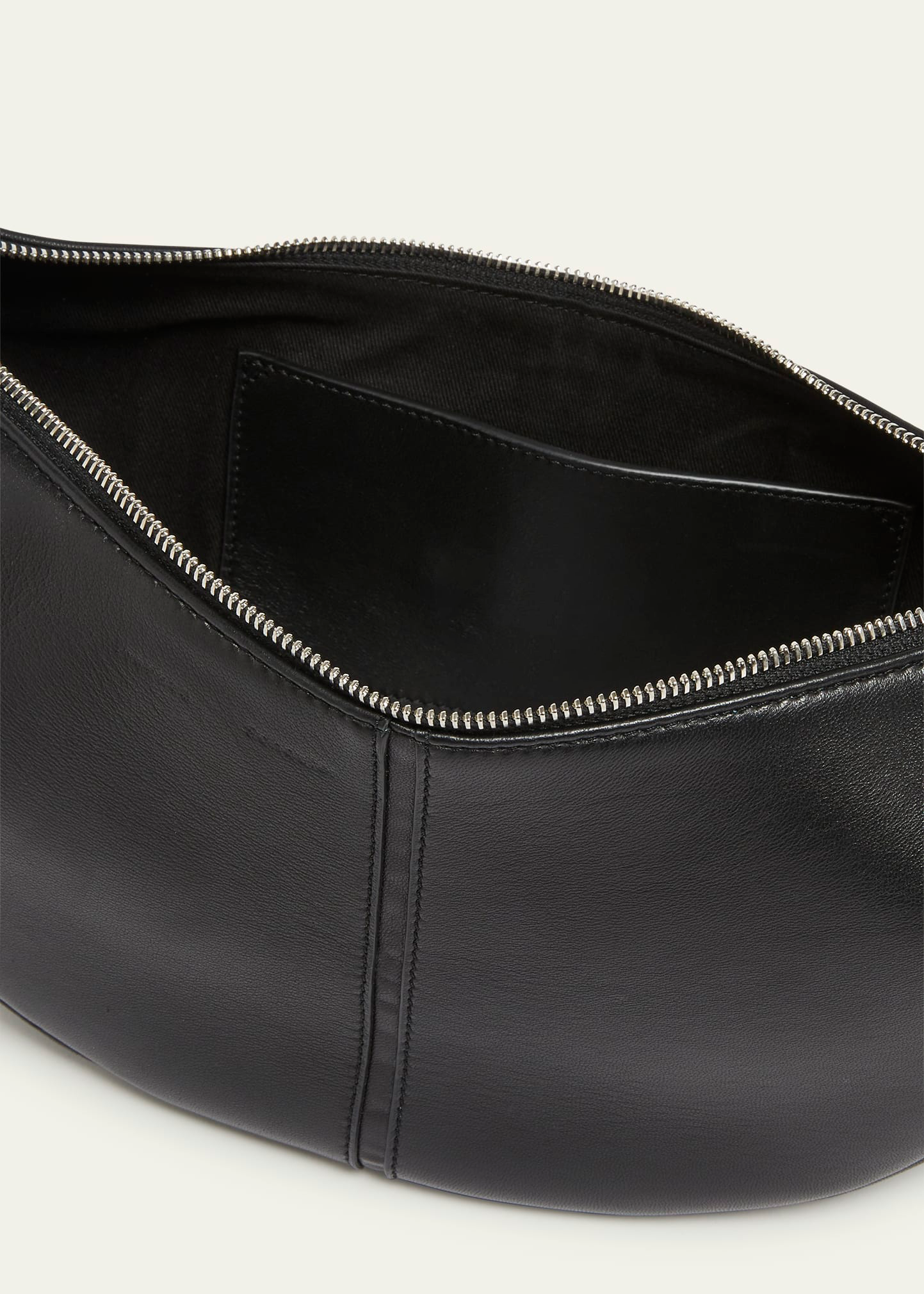 Black Smooth Nappa Lamb Leather Adjustable Strap Crescent Hobo Shoulder Bag