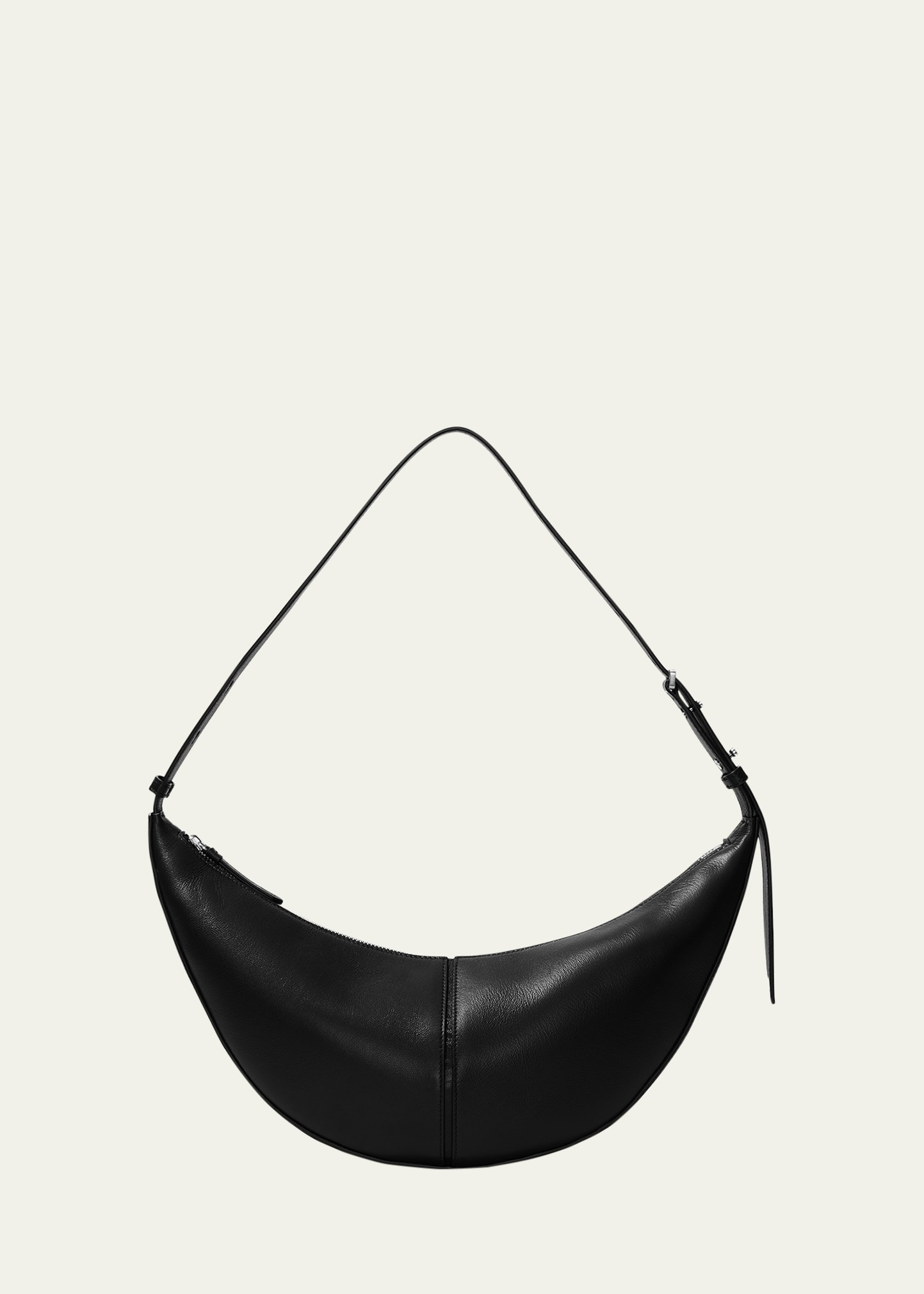 Black Smooth Napa Leather Adjustable Strap Crescent Shoulder Hobo Bag