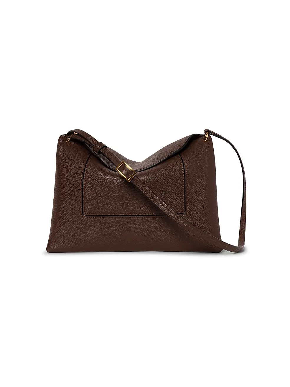 Brown Pebble Leather Magnetic Flap Crossbody Bag