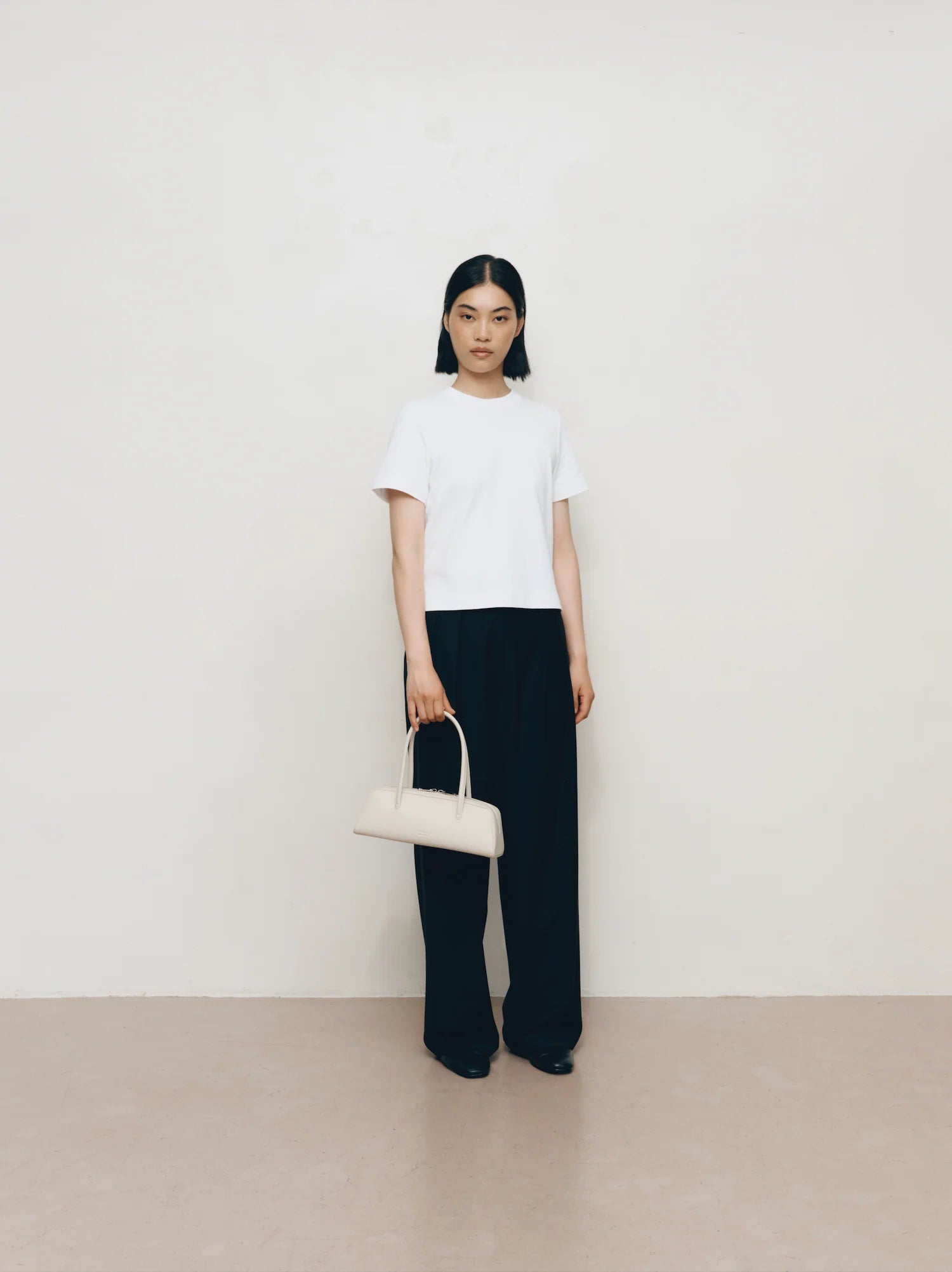Smooth Leather Thin Rolled Handle Double Zip Elongated Underarm Bag