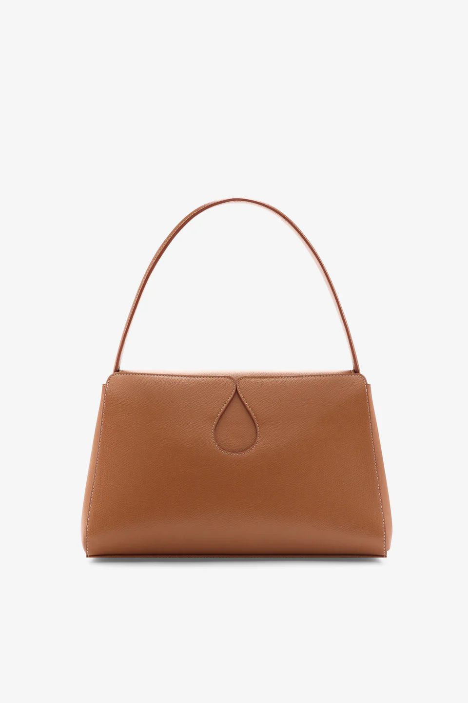 Camel Grained Leather Teardrop Cutout Shoulder Bag