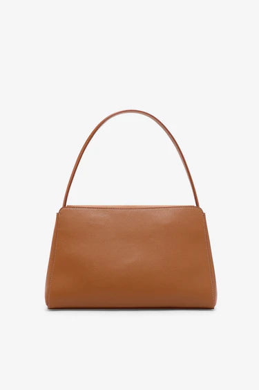 Camel Grained Leather Teardrop Cutout Shoulder Bag