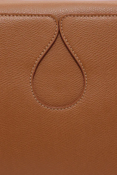 Camel Grained Leather Teardrop Cutout Shoulder Bag