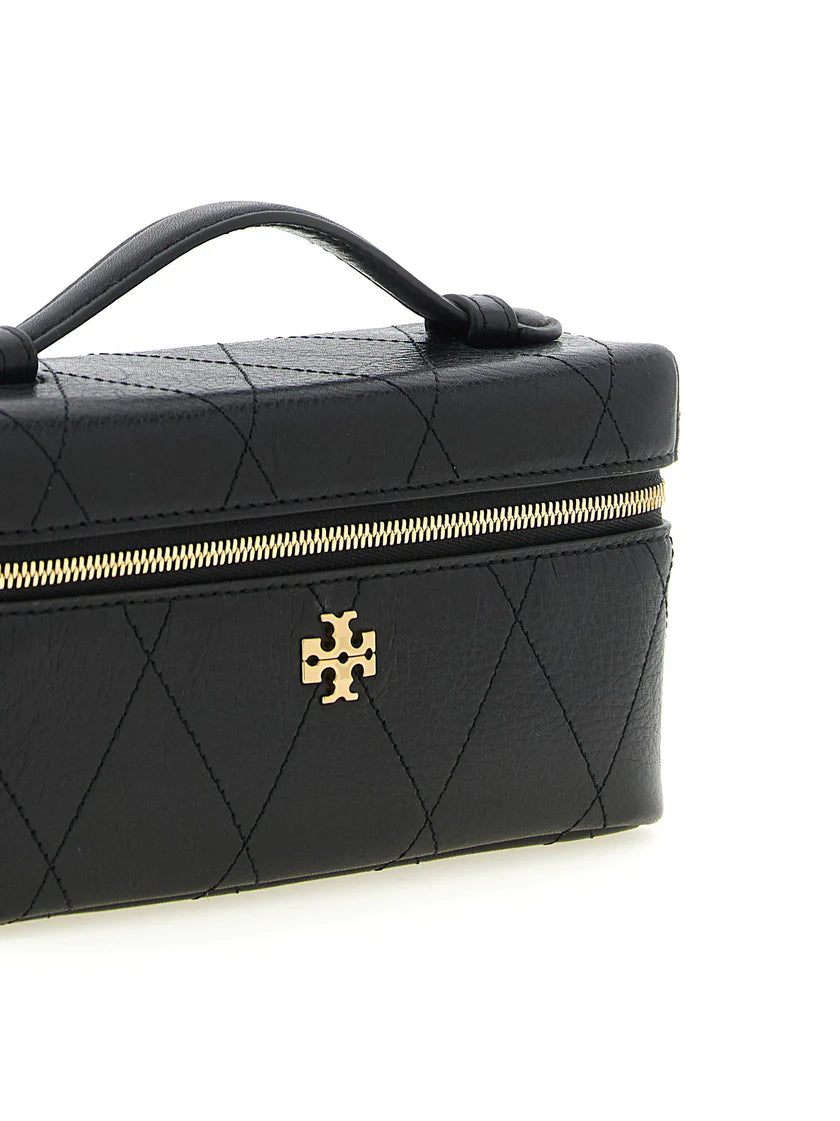 Leather Double T Logo Mini Vanity Chain Crossbody Bag