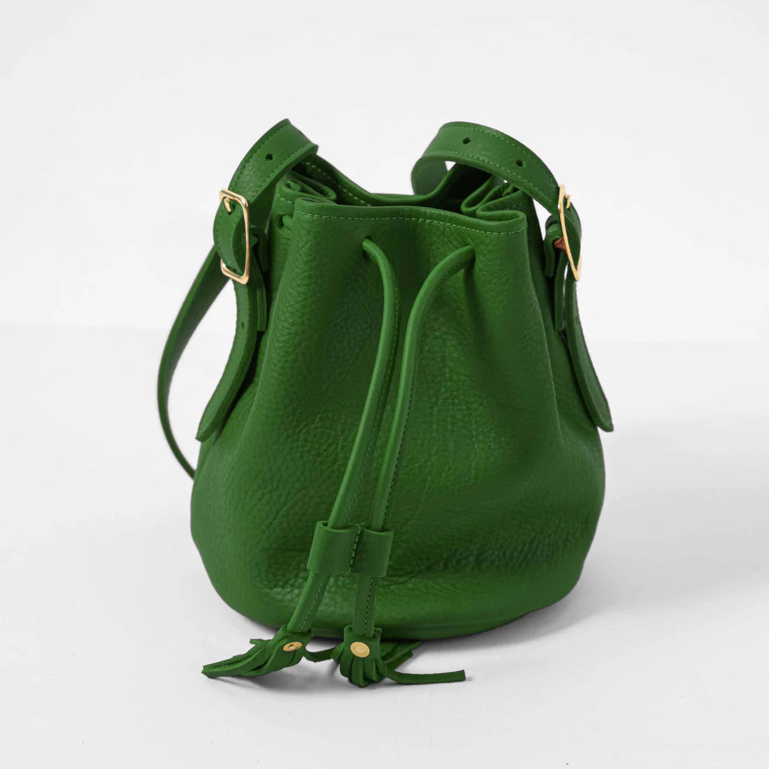 Pebble Leather Tassel Drawstring Adjustable Strap Mini Bucket Crossbody Bag