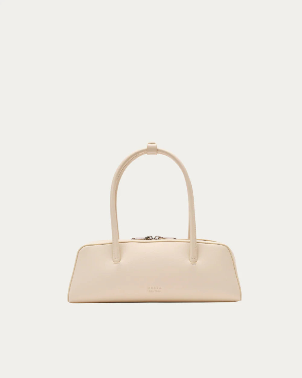 Smooth Leather Thin Rolled Handle Double Zip Elongated Underarm Bag