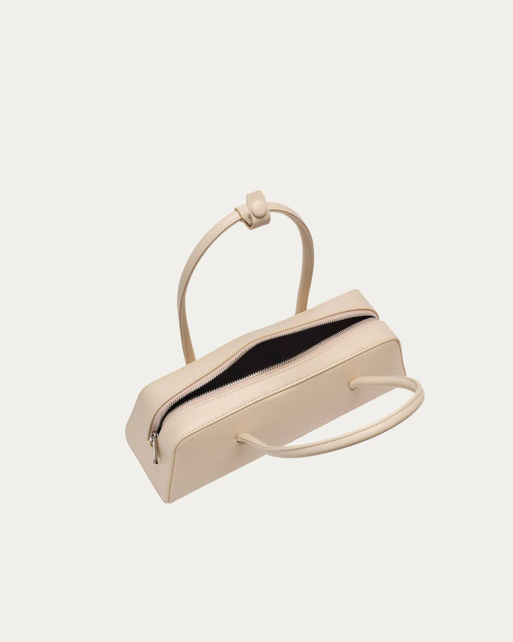 Smooth Leather Thin Rolled Handle Double Zip Elongated Underarm Bag