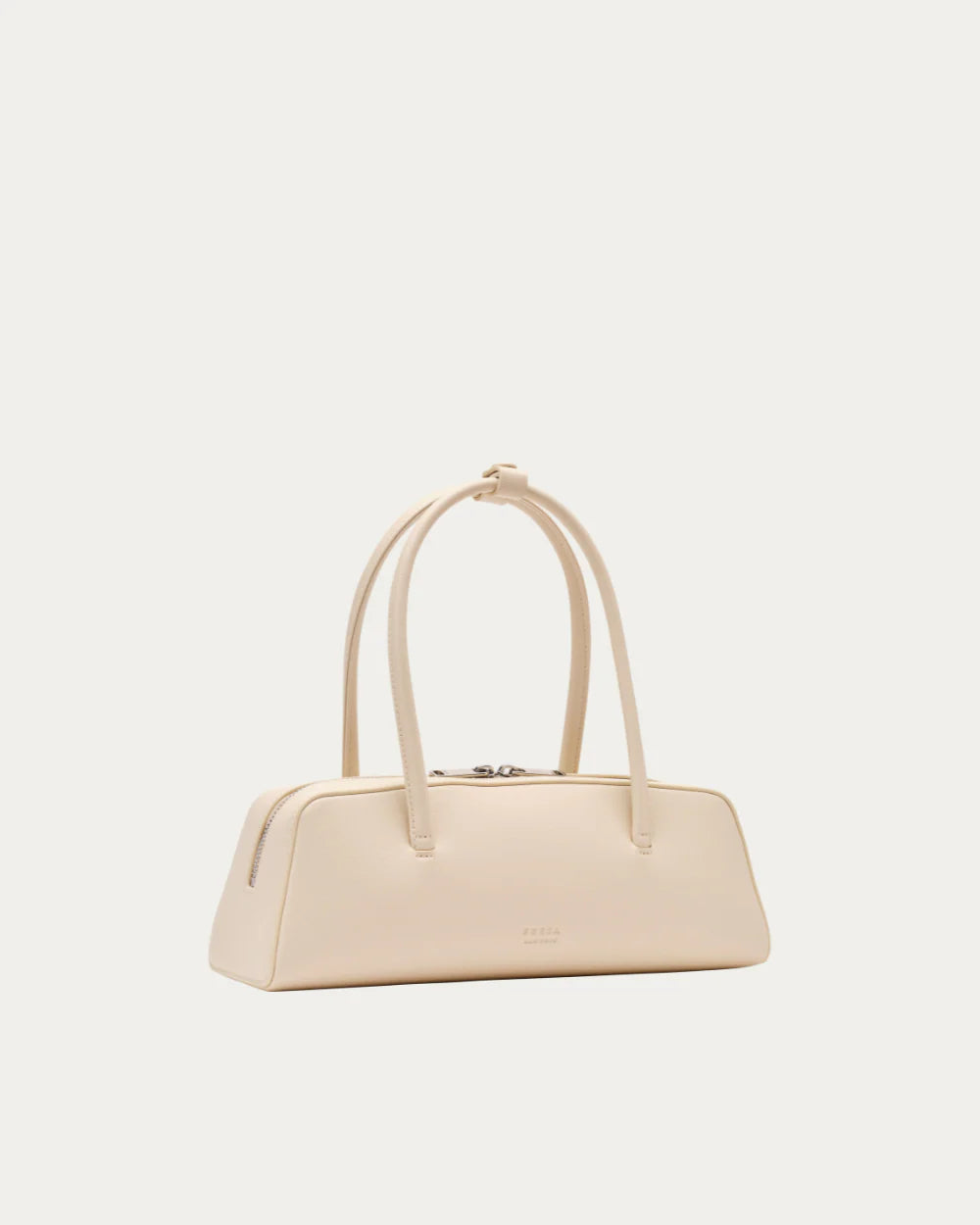 Smooth Leather Thin Rolled Handle Double Zip Elongated Underarm Bag
