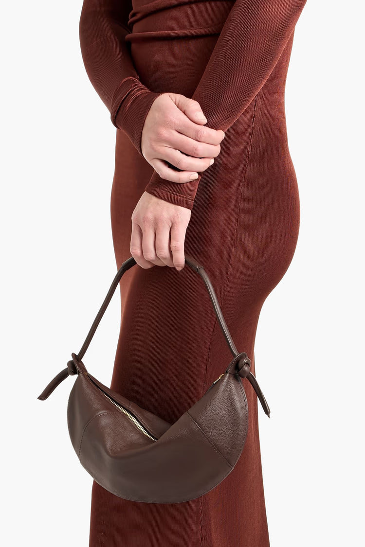 Soft Leather Knotted Strap Zip Mini Curved Shoulder Underarm Bag