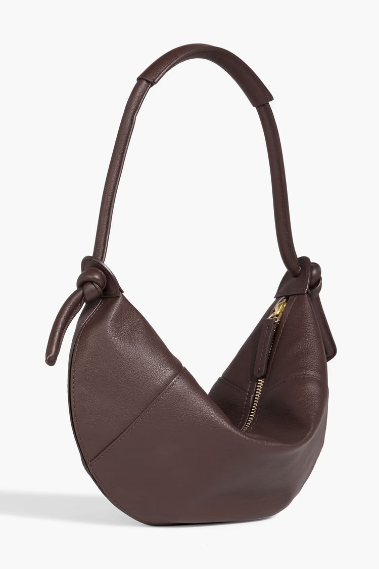 Soft Leather Knotted Strap Zip Mini Curved Shoulder Underarm Bag