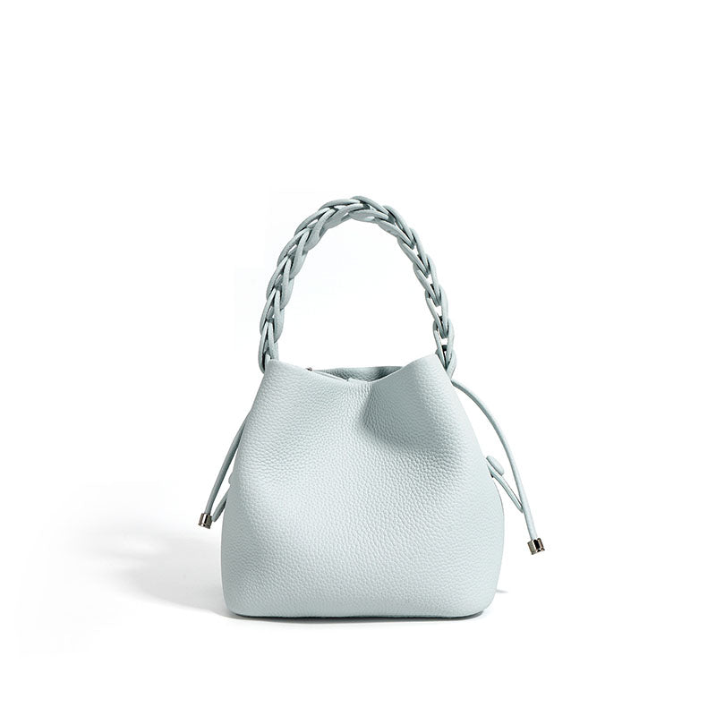 Braided Handle Drawstring Mini Bucket Crossbody Bag
