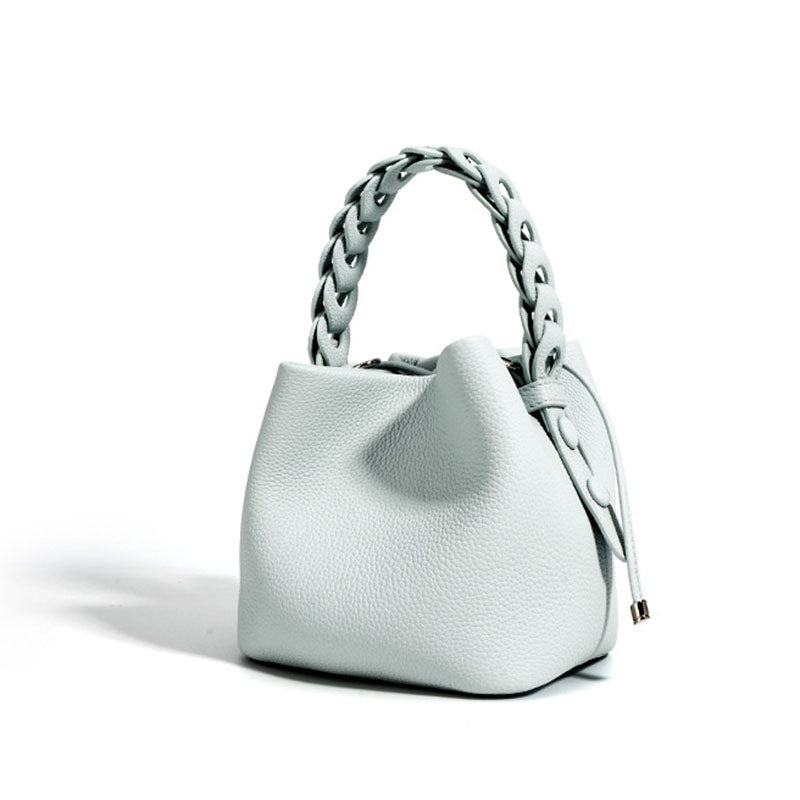 Braided Handle Drawstring Mini Bucket Crossbody Bag