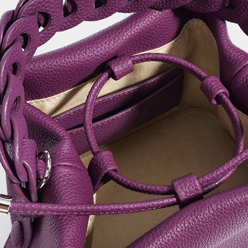 Braided Handle Drawstring Mini Bucket Crossbody Bag