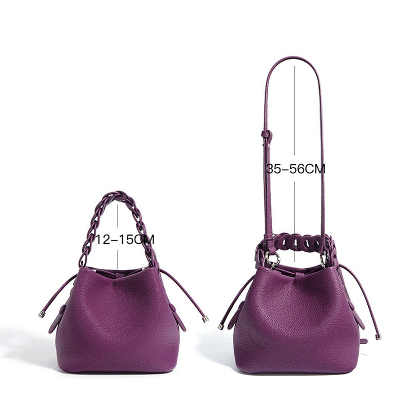 Braided Handle Drawstring Mini Bucket Crossbody Bag