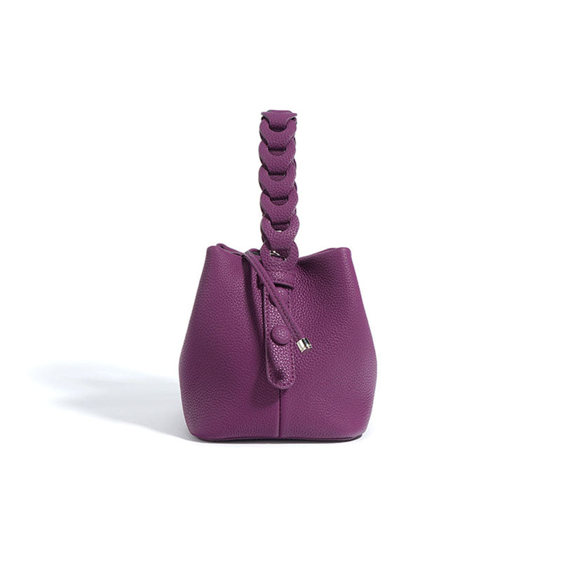 Braided Handle Drawstring Mini Bucket Crossbody Bag