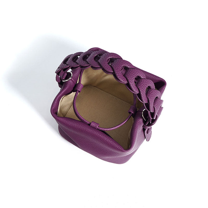 Braided Handle Drawstring Mini Bucket Crossbody Bag